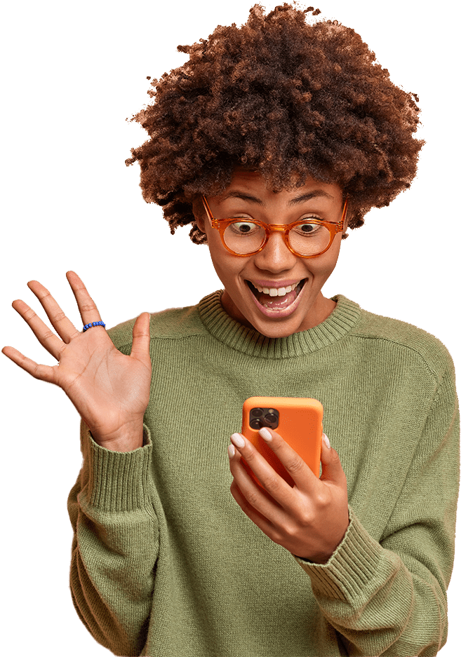 pyramid credit repair woman holding cellphone shocked at high credit score boost Build Credit with Confidence © Pyramid Credit Repair Build Credit with Confidence © Pyramid Credit Repair