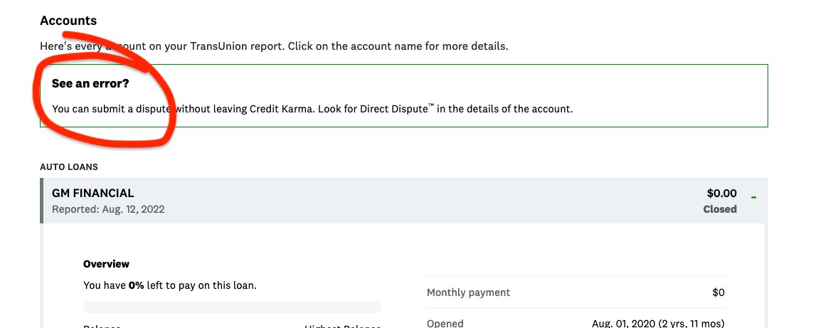 A screenshot of Credit Karma's credit report